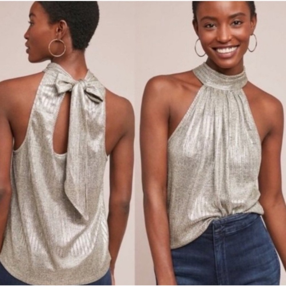 Women’s Anthropology Maeve Platnium Tie-back Halter Top size XS
